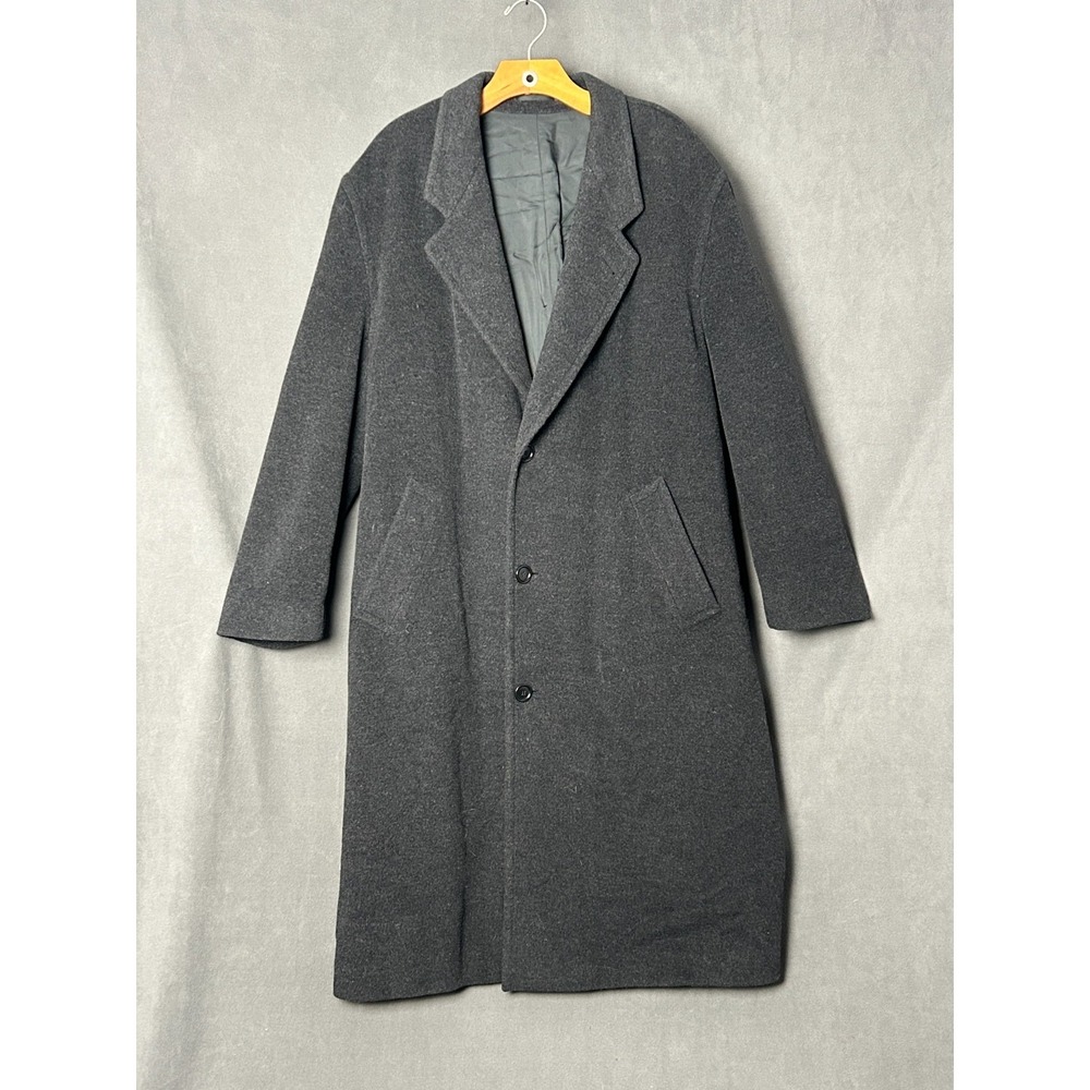 Hugo Boss Mens Gray Wool Overcoat Long Trench Jacket Coat 24" P2P 47" Length